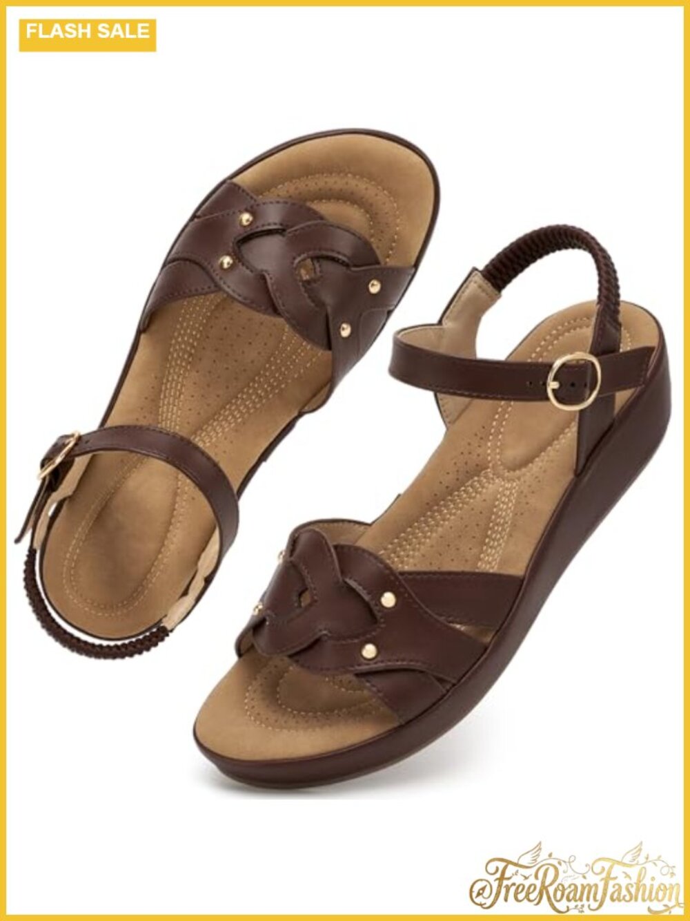 Womens Woven Wedge Sandals with Faux Leather Ankle Strap Platform